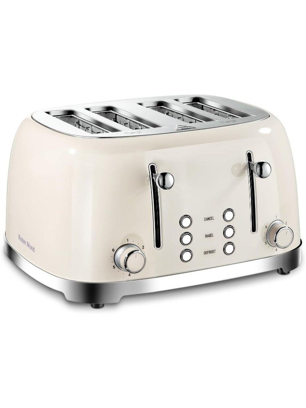 4 Slice Cream Retro Stainless Steel with Bagel Defrost Cancel Function Toaster